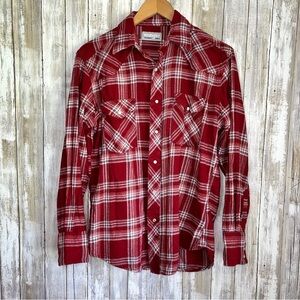 Wrangle Red Snap Button Plaid Button Down